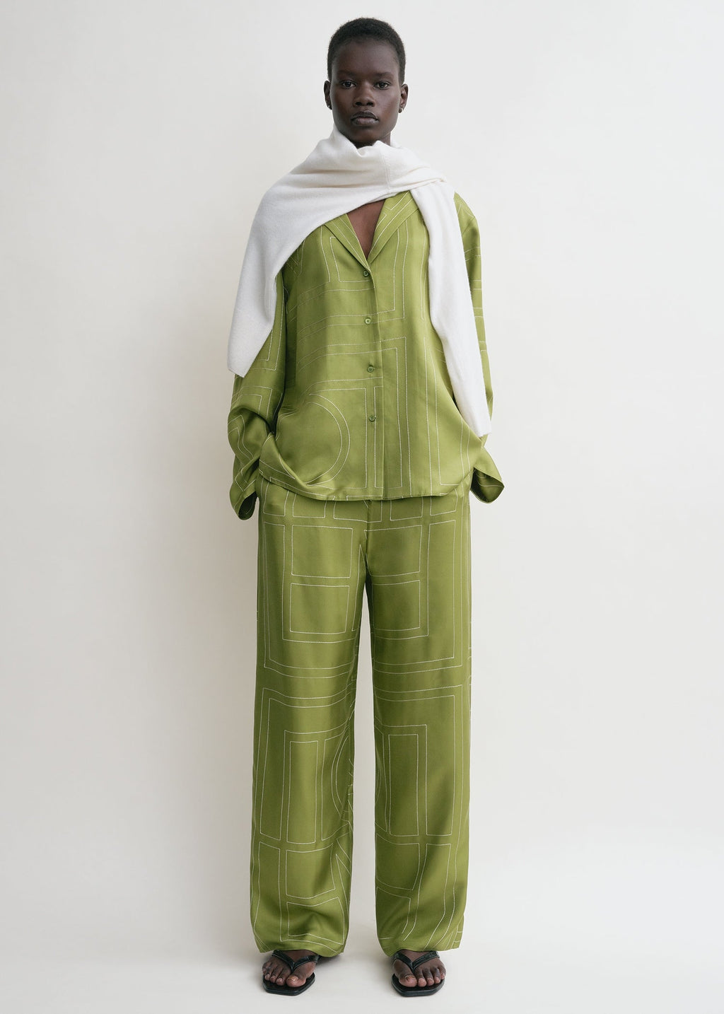 Monogram silk pj top laurel
