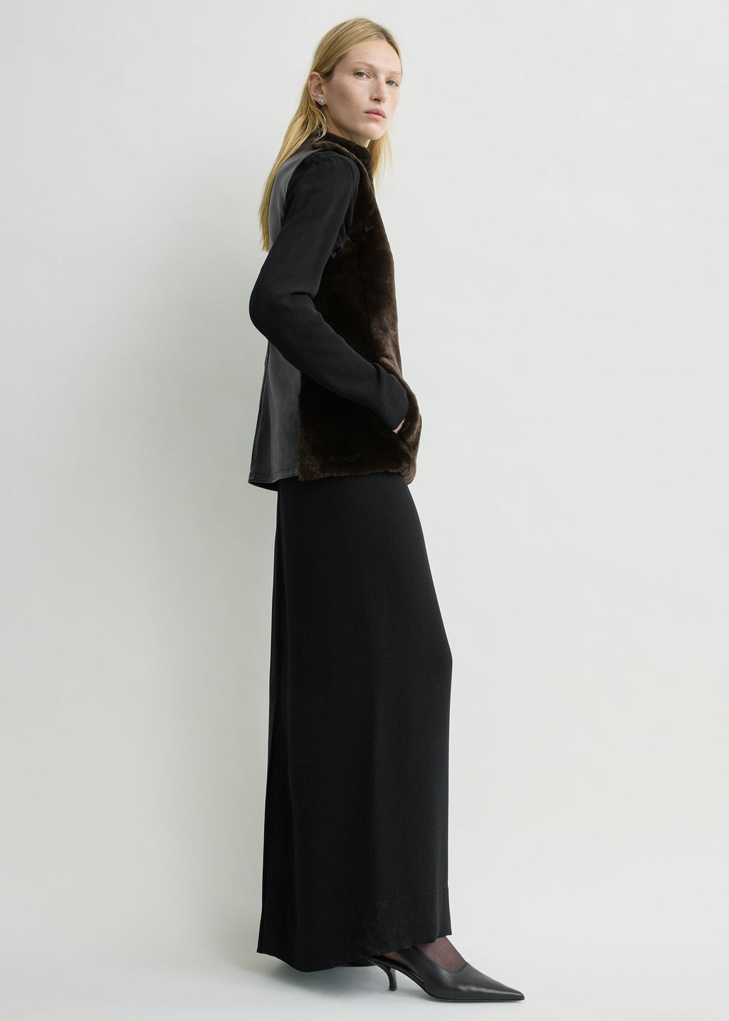Shearling-front top espresso