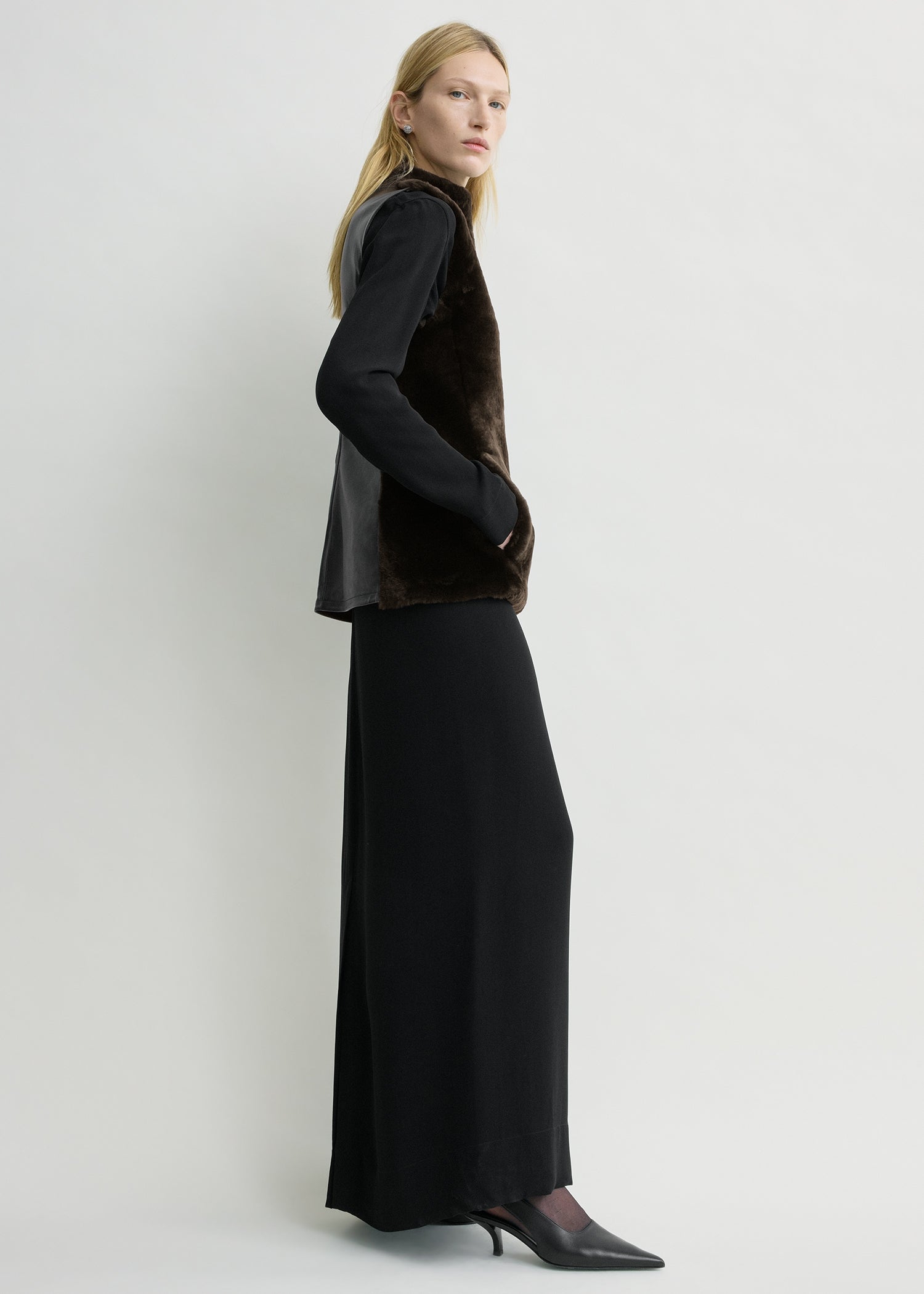Shearling-front top espresso